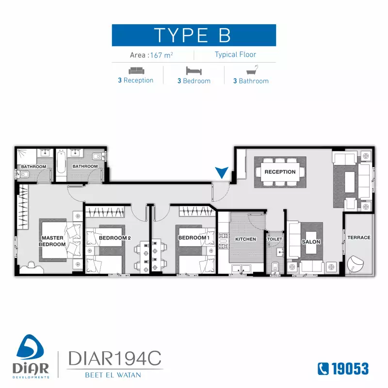 Type B - Typical Floor 167m2