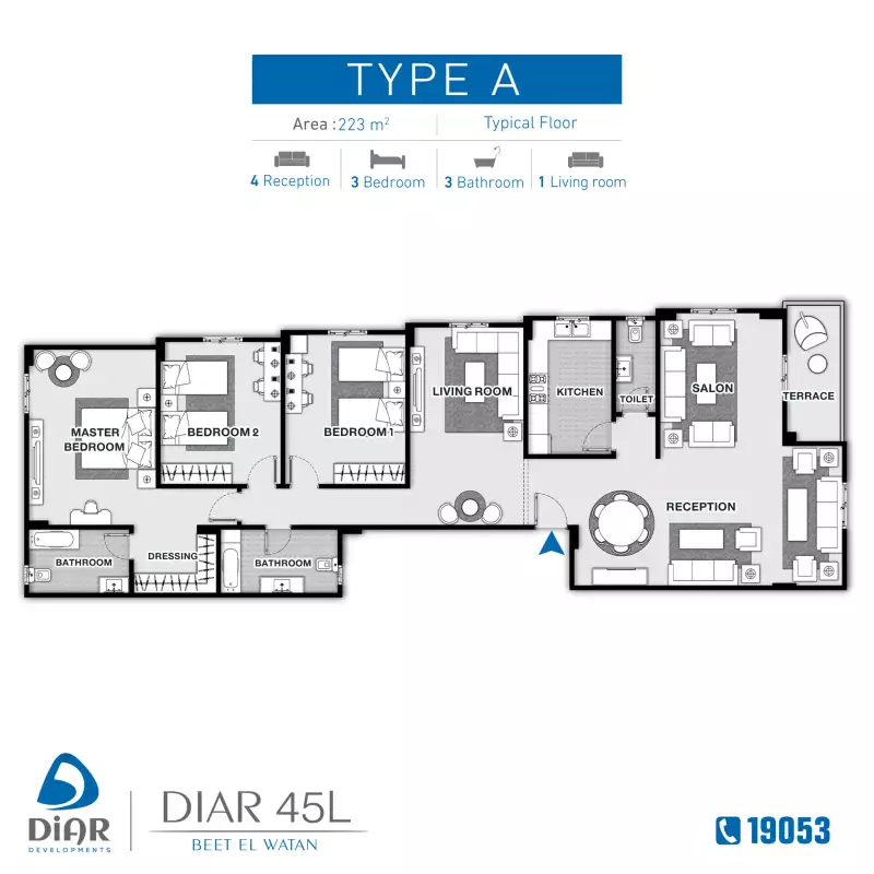 Type A - Typical Floor 223m2